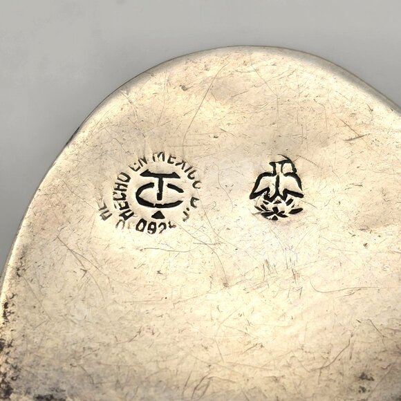 VTG Taxco Sterling Silver Locket Brooch Pin w/ Green Agate Oval Cabochon 1950s - Picture 7 of 13